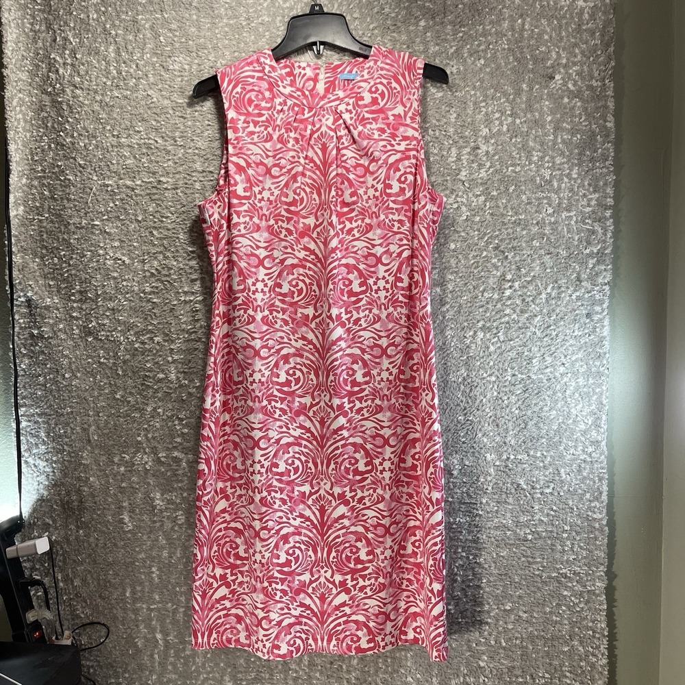 J MCLAUGHLIN Sleeveless Shift Dress L Catalina Cloth‎ Paisley Pink White Preppy